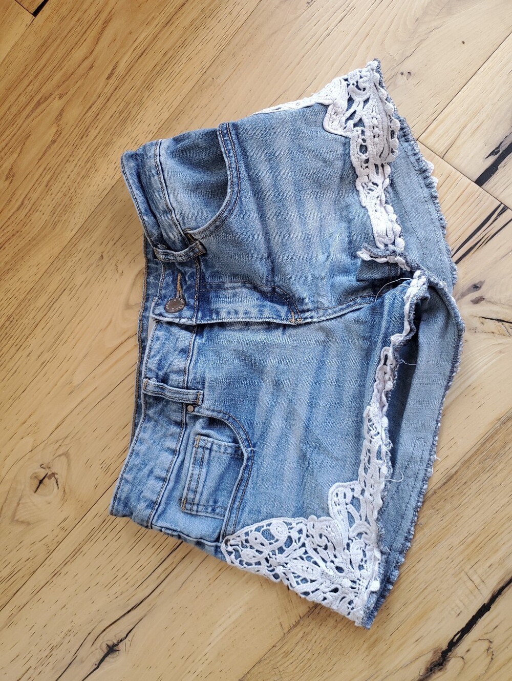 Denim Crochet Trim Festival Shorts - Light Blue